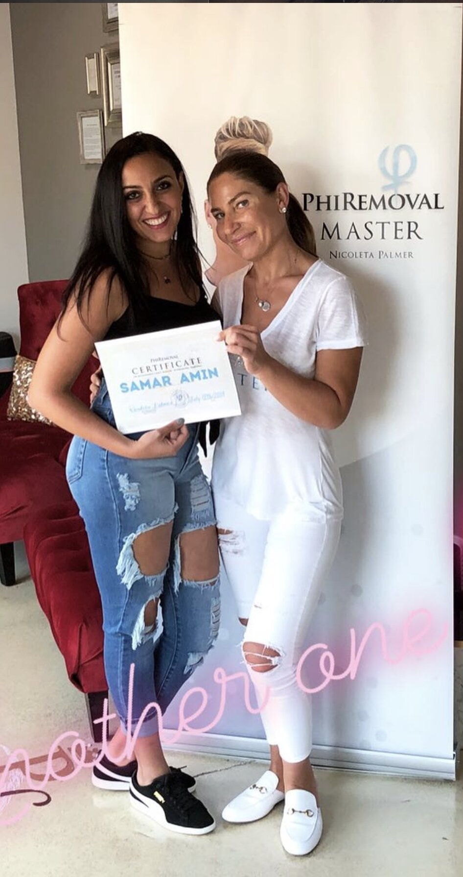 Samar receiving her PhiBrows microblading certification